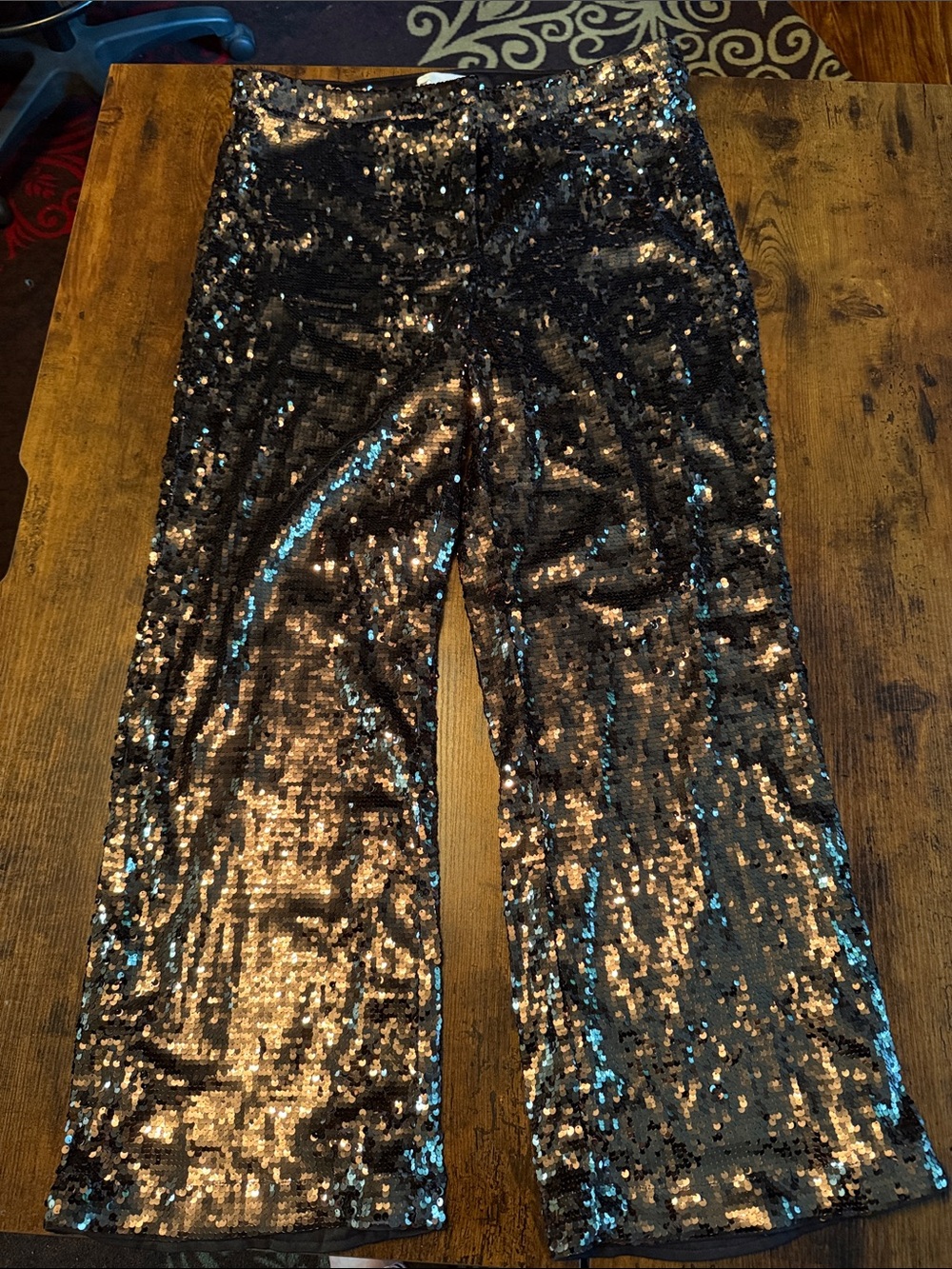 H&M Black Sequin Boot‑Cut Flare Pants